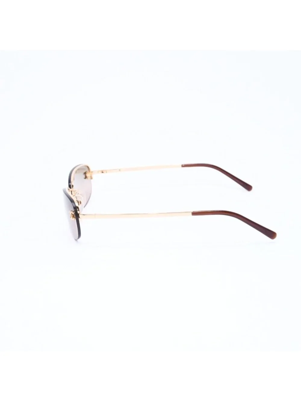 Chanel Rimless Sunglasses Side CC Logo Metal Brown Gold Eyewear